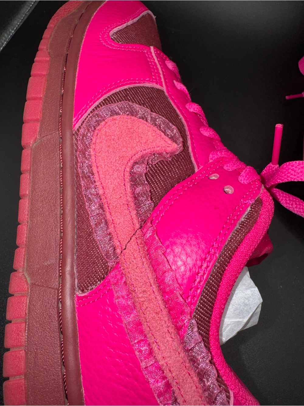 🔥 Nike Dunk Low LX “Pink Foam/Burgundy Crush” Ruffle Swoosh Women’s 7 🔥 - Picture 16 of 17